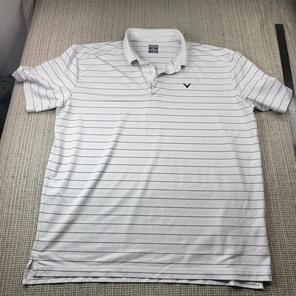 Callaway Polo Shirt‎ Mens XL White Stripe Golf Short Sleeve Performance Knit